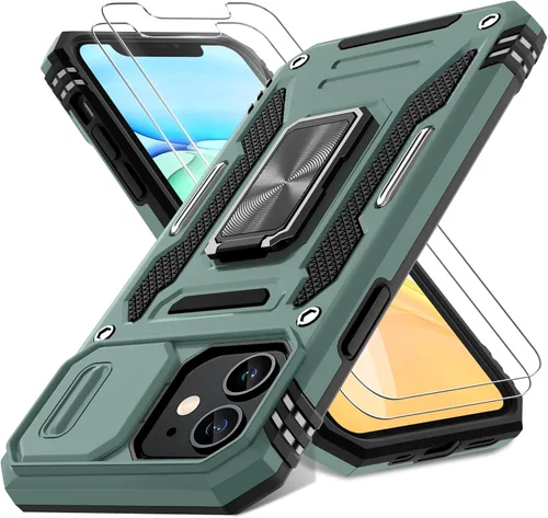 Vista 16 de DEERLAMN Funda para iPhone Air de 6.5 pulgadas con cubierta deslizante para cámara + protector de pantalla (2 paquetes), soporte de anillo giratorio