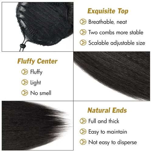 Vista 5 de Cola de caballo recta Yaki de 12 pulgadas con cordón para mujeres negras, sintética, gruesa, recta, longitud del hombro, extensión de cola