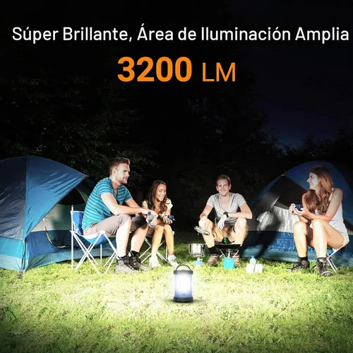 Vista 2 de Linterna de camping, linternas LED de 3200 lúmenes para cortes de energía, cargador de teléfono de 4600 mAh y linterna recargable, linterna con 5