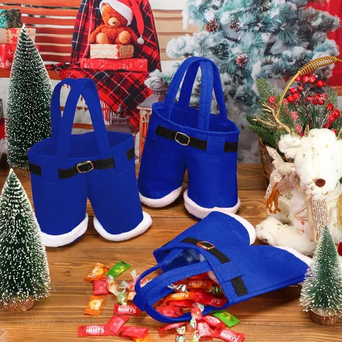 Vista 7 de Aliceset 24 Bolsas de Dulces de Navidad con Asa, Bolsas de Regalo con Diseño de Pantalones de Santa, Canasta de Golosinas Navideñas, Portavinos