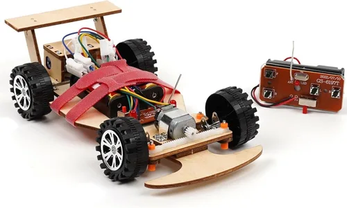 Vista 10 de Kit de ciencia de madera con control remoto inalámbrico R/C de carreras F1 para construir (paquete de carreras de 2), kit de proyecto científico