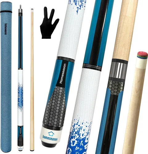 Vista 8 de HomeSeason 58in 2-Piece Pool Cue, 18/19/20/21oz Professional Maple Billiards Stick 3D Printed Lizard Grip with Case, 12.5mm Tip Stainless Steel 18oz