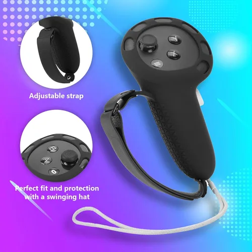 Vista 2 de OOAVR Controller Grips Cover for Oculus Quest 3,VR Silicone Face Pad,Lens Protection Cover,Thumbstick Covers(4pcs SetBlack)