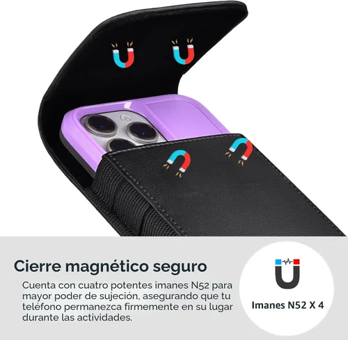 Vista 4 de Funda de cuero para teléfono ACCKUO con clip de cinturón de metal resistente y cierre magnético Compatible con iPhone 16/15/14/13/12 Pro y Non-Pro