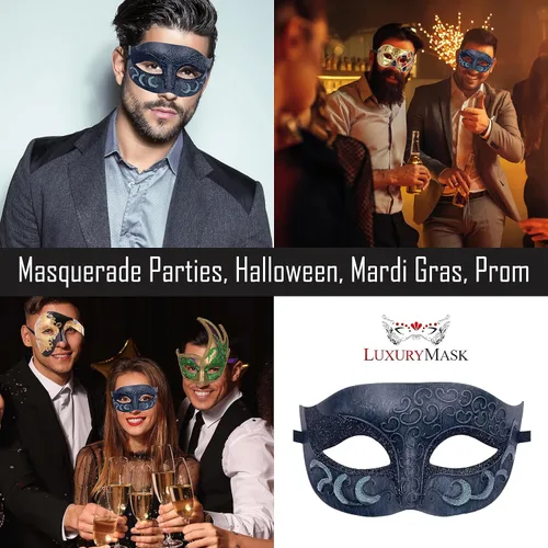 Vista 5 de Máscara de mascarada para hombre, máscara de aspecto antiguo para Halloween, fiesta veneciana, fiesta de máscaras y baile de máscaras