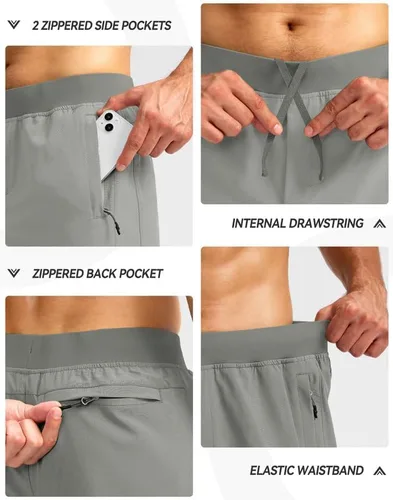 Vista 4 de Pudolla Pantalones cortos de entrenamiento para hombre con 3 bolsillos con cremallera, ligeros de 7 pulgadas, pantalones cortos de gimnasio