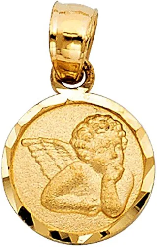 Vista 2 de Ioka Colgante de ángel de oro amarillo de 14 quilates con cadena Figaro 31 de 0039 pulgadas