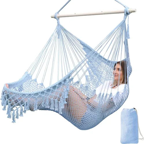 Vista 10 de Chihee Hamaca Silla de malla tejida hecha a mano Asiento colgante Barra esparcidora de metal
