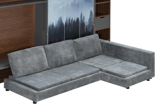 Vista 6 de Twin Murphy Wall Bed with Sofa, Mountain Print & USB Charging Gray Sofa1