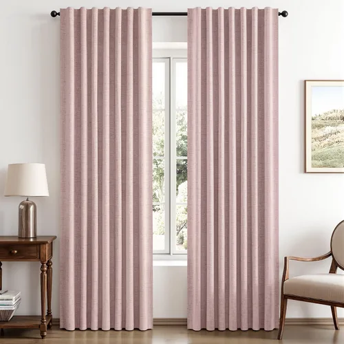 Vista 10 de MIULEE Cortinas de lino 100% opacas para dormitorio, marfil sólido, decoración de lujo, aislamiento térmico, cortinas oscurecedoras para sala