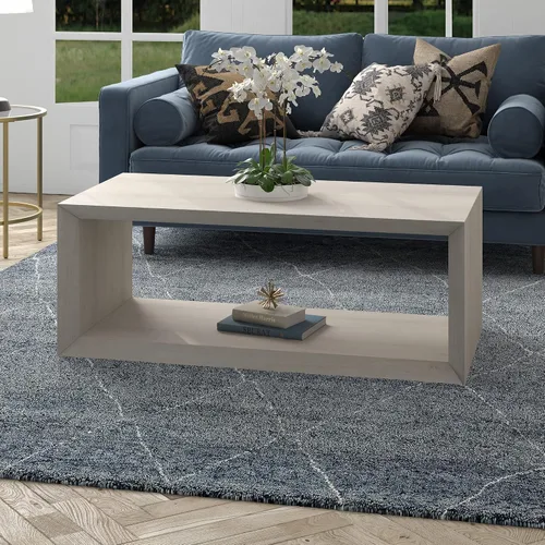 Vista 7 de Henn&Hart - Mesa de centro moderna de 48 pulgadas, color blanco haya Open lower shelf provides spacious surface and storage while keeping a modern