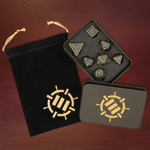 Vista 8 de ENHANCE DND - Juego de dados de metal, 7 dados poliédricos con estuche de almacenamiento y bolsa con cordón, juego de metal sólido para Calabozos