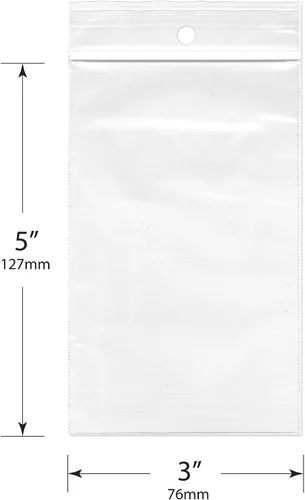 Vista 2 de Plymor 3" x 5" (caja de 1,000), 2 mil con cierre de cremallera con agujero para colgar bolsas de plástico con cierre Plastic poly bags for