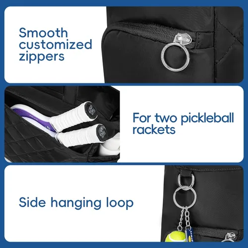 Vista 6 de KAVIGOR Bolsa de tenis con compartimento para zapatos - Bolsa extragrande acolchada para pickleball con capacidad para 2-4 raquetas, resistente al