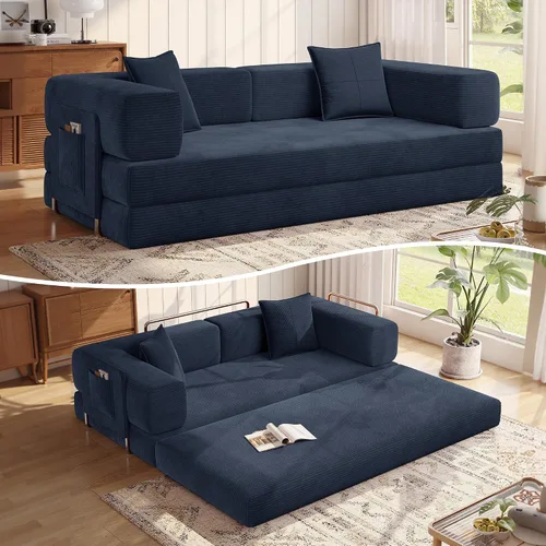 Vista 17 de MoonSpeak Sofá cama de 78.8 pulgadas para sala de estar, sofá modular convertible con almohada para reposabrazos, sofás modulares plegables de pana