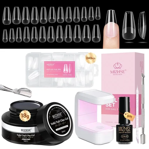 Vista 13 de MIZHSE Kit de pegamento de uñas semisólido de 0.35 oz y removedor de 0.3 fl oz para puntas de uñas a presión, secado rápido súper fuerte, sin