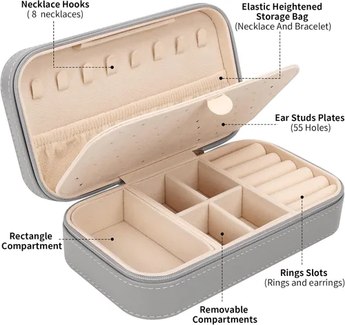 Vista 2 de DesignSter Joyero de viaje, estuche de joyería portátil de piel sintética, pequeñas cajas de joyería para regalos, organizador de joyas de viaje