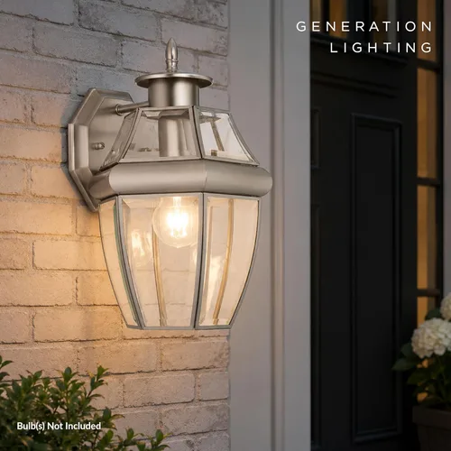 Vista 6 de Generation Lighting 8038-965 Lancaster Traditional One - Farol de pared para exteriores, acabado de níquel cepillado antiguo, 1 luz, listado cETL
