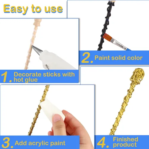 Vista 4 de Blulu Kit de 23 piezas de varita mágica, 15 varitas de mago, juego de arte para manualidades y 3 pinceles de pintura, 5 herramientas de espuma