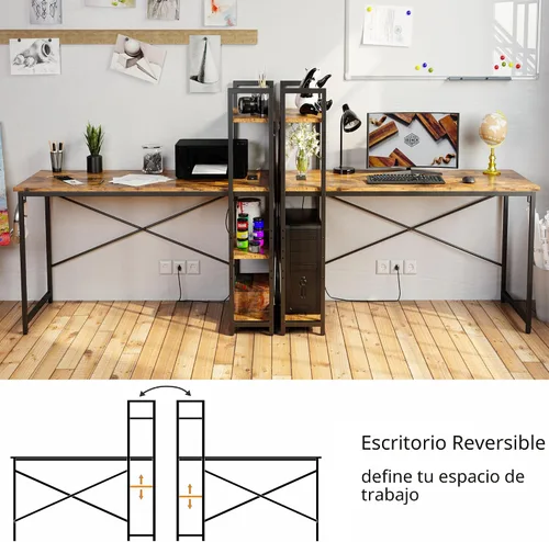 Vista 4 de IRONCK Escritorio para computadora de 47 pulgadas con toma de corriente y estantes de almacenamiento, mesa de estudio y escritura con estación