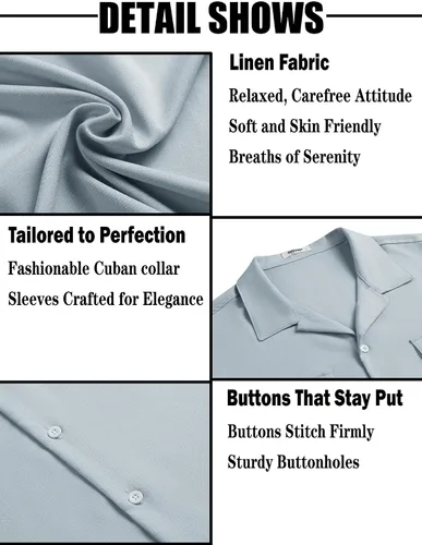 Vista 4 de COOFANDY Men's Linen Short Sleeve Button Down Shirt Casual Cuban Collar Summer Beach Shirts Vacation Essentials