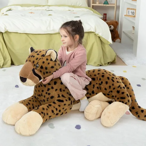 Vista 5 de MaoGoLan Animal de peluche grande de guepardo para niño, juguete de peluche gigante de guepardo para niña, leopardo montable de peluche para niños