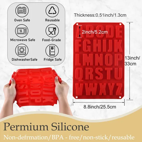 Vista 2 de 2 moldes de silicona para tartas de letras, sin BPA, molde antiadherente para chocolate, suave y fácil de liberar, decoración de moldes rojos