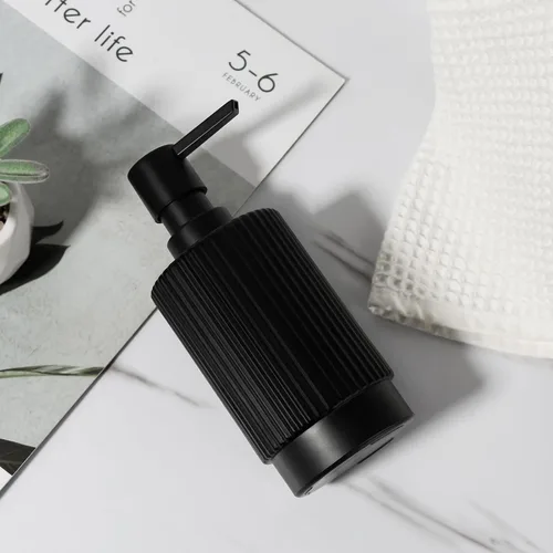Vista 7 de VIMERPA Dispensador de Jabón Negro, Dispensadores de Jabón de Manos de 11 fl oz para Baño, Dispensador de Jabón de Platos de Vidrio Acanalado Negro