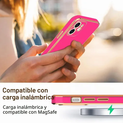 Vista 5 de Teageo Funda compatible con iPhone 12 para mujeres y niñas, diseño de Rosa fuerte