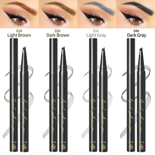 Vista 5 de Lápiz de cejas Microblading, lápiz líquido para cejas micro 4 puntas, lápiz de cejas de larga duración, resistente al agua y a las manchas, #01