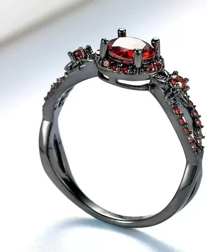 Vista 2 de Anillos negros góticos púrpura rojo cristal circón diamante boda anillo de compromiso tamaño 5-10