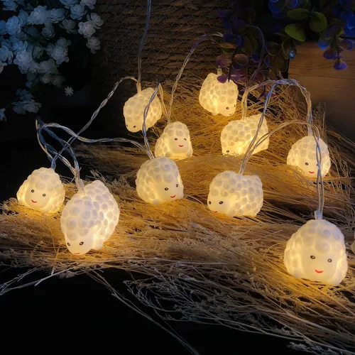Vista 10 de Guirnalda de luces pintadas de ovejas pequeñas de 5.4 ft, 10 LED, adornos de cabra, luces novedosas, funciona con pilas, luces decorativas de hadas