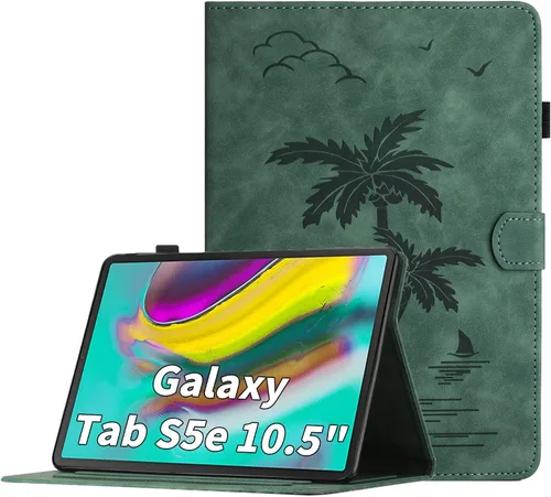 Vista 10 de Funda para Samsung Galaxy Tab S5e de 10.5 pulgadas 2019 modelo (SM-T720/T725/T727) - Funda protectora de piel sintética con bolsillo y función atril