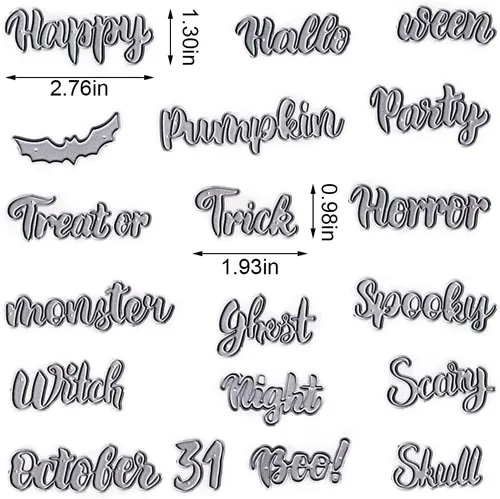 Vista 2 de Threetols 18 piezas de Halloween Words Thinlits Die Halloween Bat Word Relieve Metal Troquel Troquel de acero al carbono troquelado troquelado