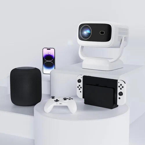Vista 6 de Proyector WiFi Bluetooth portátil, Mini Proyector Inteligente Compatible con 4K con Soporte de 360°, Proyector de Cine en Casa HD 1080P para Uso