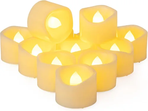 Vista 12 de 12 paquetes de luces de té LED con temporizador, operadas con batería, velas votivas con temporizador sin llama parpadeantes eléctricas, luces de té