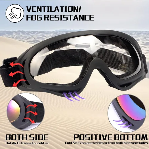 Vista 5 de Paquete de 2 gafas para motocicleta, ATV a prueba de polvo, para esquí, carreras, equitación, todoterreno, impermeable, motocross