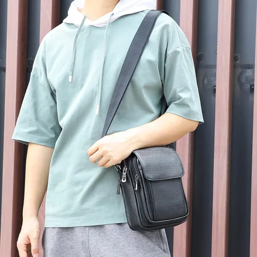Vista 5 de Augus Bolso de mensajero pequeño de cuero para hombre bolso cruzado de hombro bolso de viaje para hombre bolso de día hebilla magnética