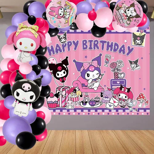 Vista 6 de Suministros para fiestas de cumpleaños Kawaii, las decoraciones para fiestas Kawaii incluyen kit de arco de guirnalda de globos, globos de látex