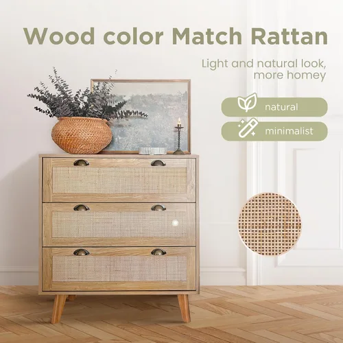 Vista 5 de Sophia & William Mueble de ratán Boho Cómoda de 3 cajones Mesita de noche de ratán
