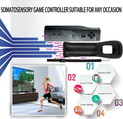 Vista 4 de PGYFDAL 2 Packs Classic Remote Controller Compatible for Wii Wii U Console, Gamepad with Soft Silicone Sleeve and Wrist Strap (Black and Pink)