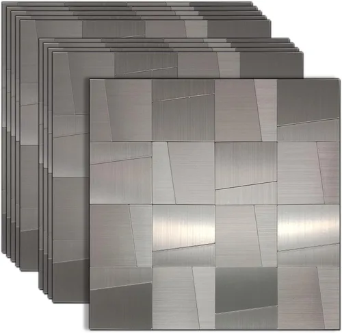 Vista 6 de Panel de 10 láminas de metal autoadhesivo para cocina, mosaico de aluminio autoadhesivo 3D, 11.81 x 11.81 x 0.12 pulgadas (10, negro cepillado)