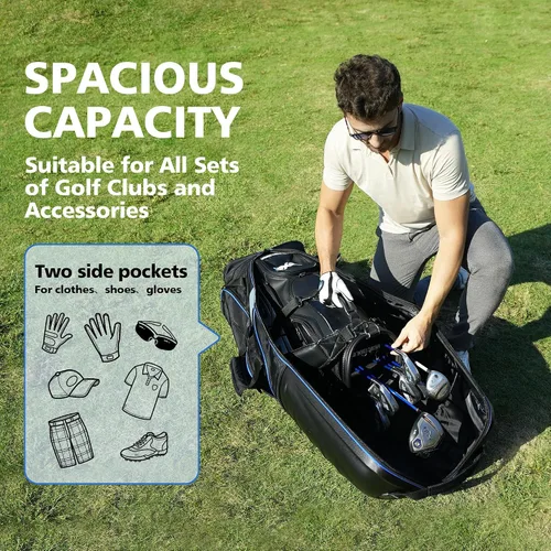 Vista 6 de Golf Travel Bags for Airlines with Wheels, Hard Case Top and 1680D Heavy Duty Oxford Protect Golf Clubs, Lightweight and Easy to Maneuver