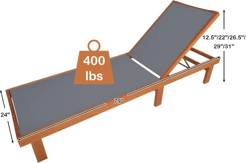 Vista 3 de Tangkula Sillón de madera para exteriores, tumbona de patio con respaldo ajustable de 5 posiciones, sillón reclinable de madera de eucalipto con Gris