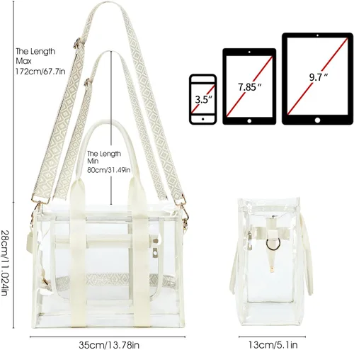 Vista 4 de getgto Bolsas Transparentes para Mujer Bolso de Mano, Bolso Cruzado, Bolso Transparente Aprobado para Estadios para Eventos Deportivos, Concierto