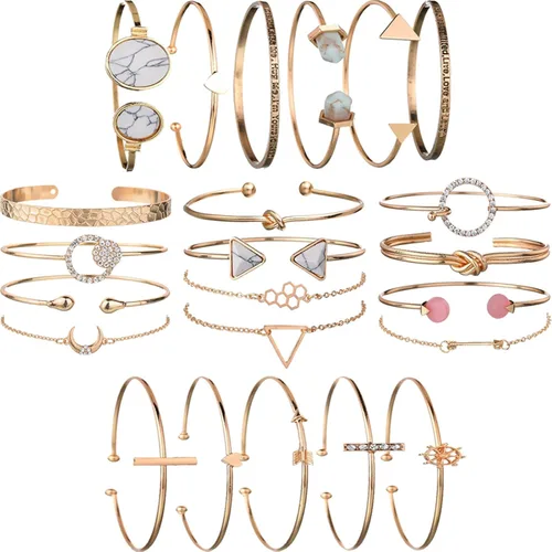 Vista 5 de Paquete de 15 relojes de cuero para mujer, con incrustaciones de diamantes de imitación de cuarzo, reloj de pulsera de varias capas apilable