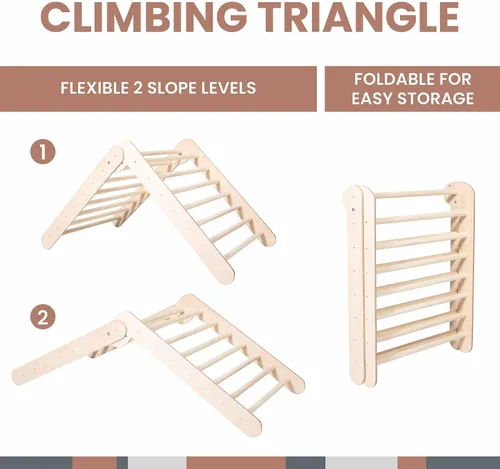 Vista 3 de Triángulo de escalada con rampa, Triángulo de escalada plegable, Gimnasio para bebés, Escalera de escalada, Triángulo plegable, Escalador de bebé