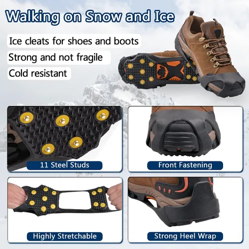 Vista 3 de Tacos de tracción de hielo crampones para caminar sobre nieve y hielo zapatos antideslizantes para nieve de hielo tacos de tracción para invierno