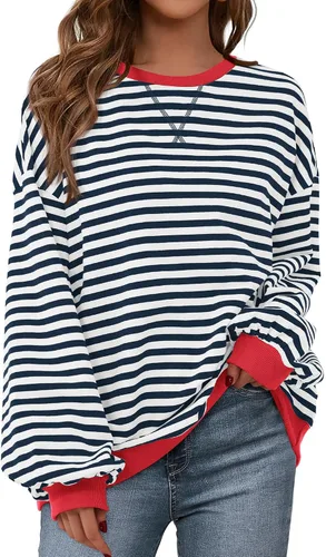 Vista 12 de BTFBM Sudadera de gran tamaño para mujer 2026 otoño Azul Beige Blanco