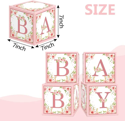 Vista 2 de TSVATE Decoraciones de cajas rosas para baby shower, 4 cajas de centro de mesa de baby shower, decoración de centro de mesa de primer cumpleaños